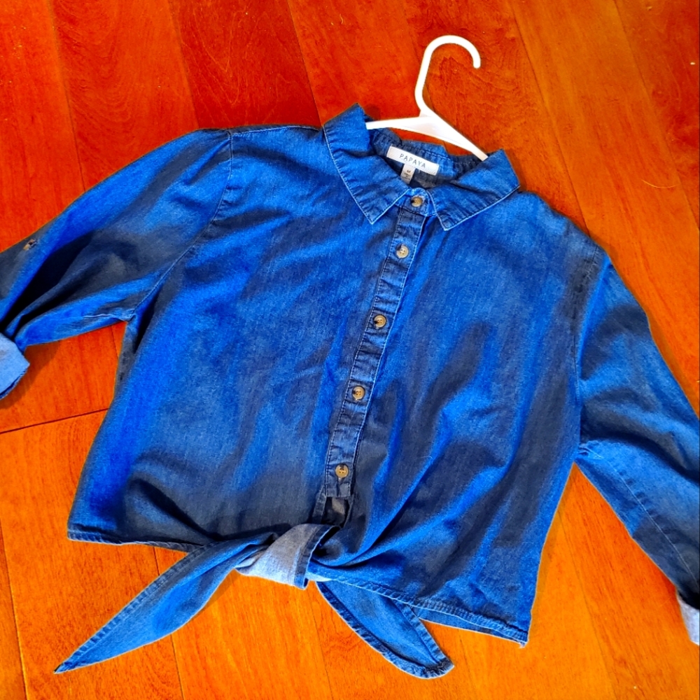 Denim cropped button up top